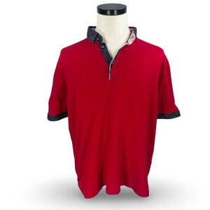 Maceoo Polo Shirt Mens 6 2XL Red Cotton Short Sleeve Designer Contrast Collar